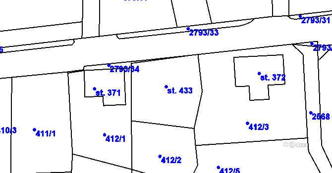 Parcela st. 433 v KÚ Velký Šenov, Katastrální mapa
