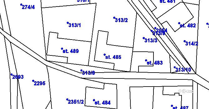 Parcela st. 485 v KÚ Velký Šenov, Katastrální mapa