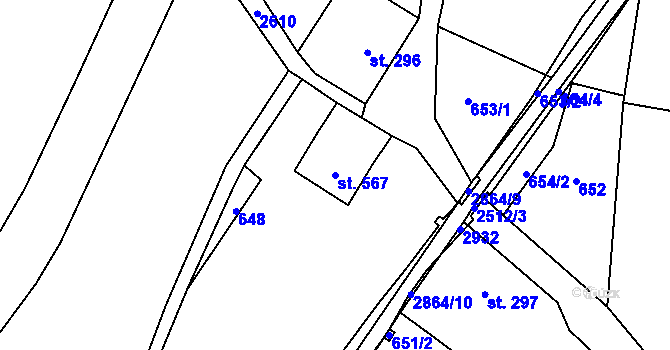 Parcela st. 567 v KÚ Velký Šenov, Katastrální mapa