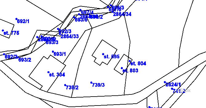 Parcela st. 595 v KÚ Velký Šenov, Katastrální mapa