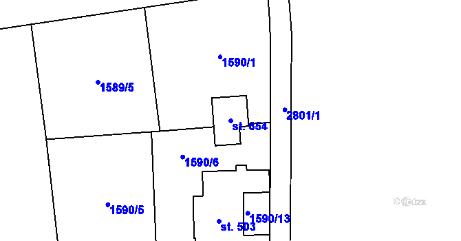 Parcela st. 654 v KÚ Velký Šenov, Katastrální mapa