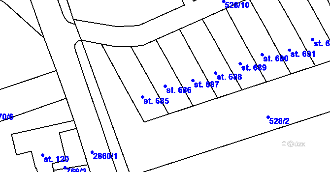 Parcela st. 686 v KÚ Velký Šenov, Katastrální mapa
