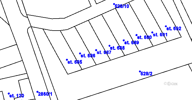 Parcela st. 687 v KÚ Velký Šenov, Katastrální mapa