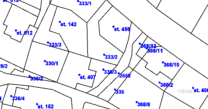 Parcela st. 333/2 v KÚ Velký Šenov, Katastrální mapa