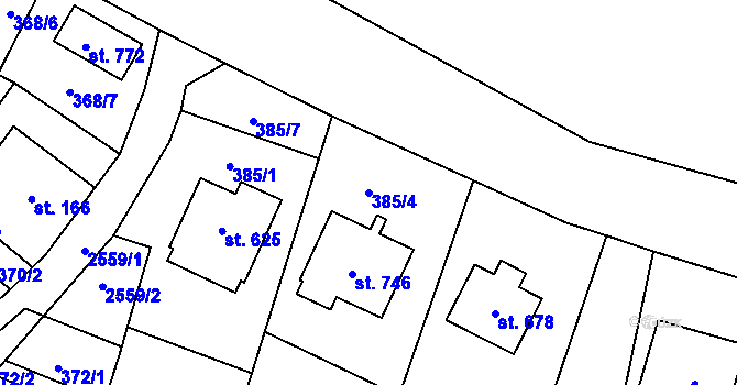 Parcela st. 385/4 v KÚ Velký Šenov, Katastrální mapa