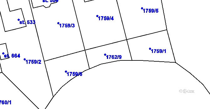 Parcela st. 1762/9 v KÚ Velký Šenov, Katastrální mapa