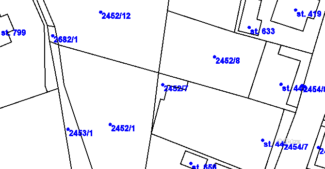 Parcela st. 2452/7 v KÚ Velký Šenov, Katastrální mapa