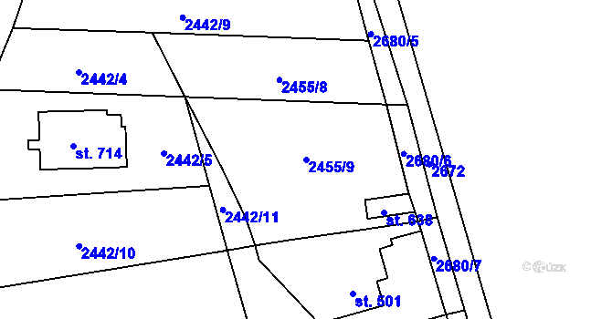 Parcela st. 2455/9 v KÚ Velký Šenov, Katastrální mapa