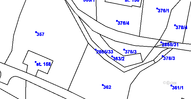 Parcela st. 2865/33 v KÚ Velký Šenov, Katastrální mapa