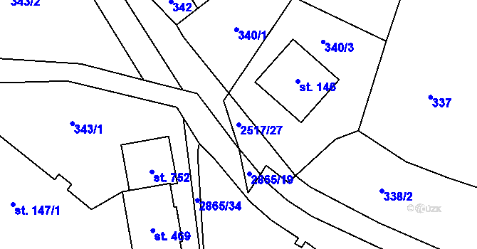 Parcela st. 2517/27 v KÚ Velký Šenov, Katastrální mapa