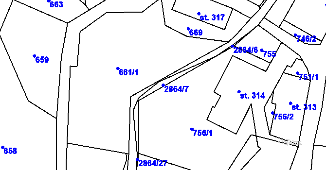 Parcela st. 2864/7 v KÚ Velký Šenov, Katastrální mapa