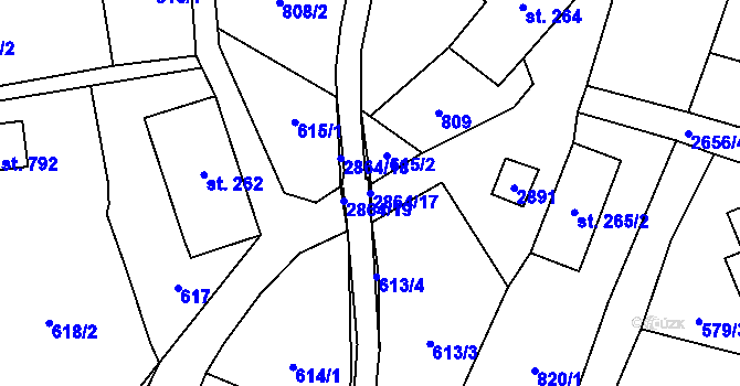Parcela st. 2864/17 v KÚ Velký Šenov, Katastrální mapa