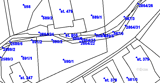 Parcela st. 2864/22 v KÚ Velký Šenov, Katastrální mapa