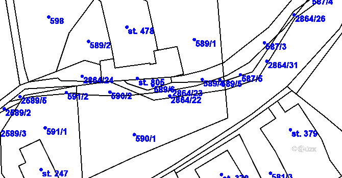 Parcela st. 2864/23 v KÚ Velký Šenov, Katastrální mapa