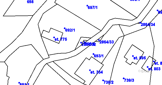 Parcela st. 2864/32 v KÚ Velký Šenov, Katastrální mapa