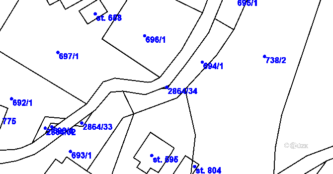 Parcela st. 2864/34 v KÚ Velký Šenov, Katastrální mapa