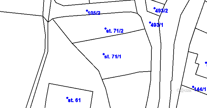 Parcela st. 71/1 v KÚ Velký Třebešov, Katastrální mapa