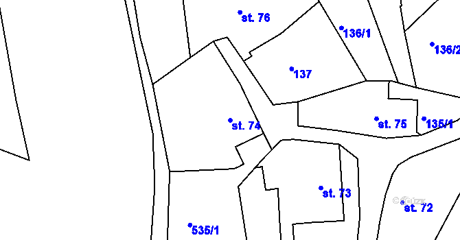 Parcela st. 74 v KÚ Velký Třebešov, Katastrální mapa