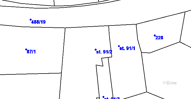 Parcela st. 91/2 v KÚ Velký Třebešov, Katastrální mapa