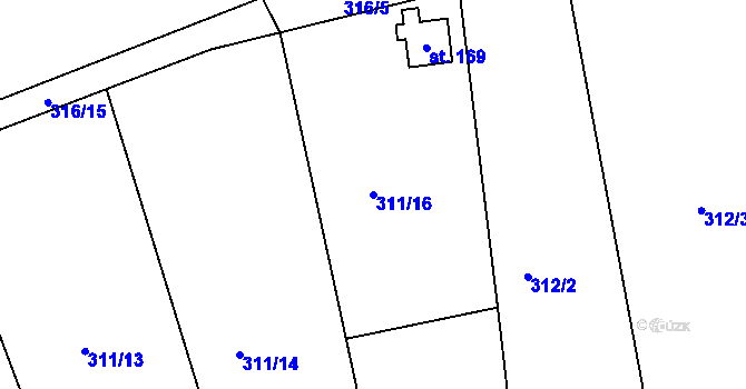 Parcela st. 311/16 v KÚ Velký Třebešov, Katastrální mapa