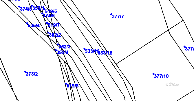 Parcela st. 533/16 v KÚ Velký Třebešov, Katastrální mapa
