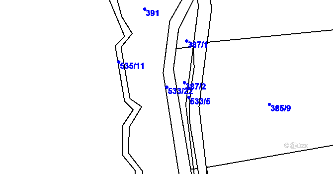 Parcela st. 533/22 v KÚ Velký Třebešov, Katastrální mapa