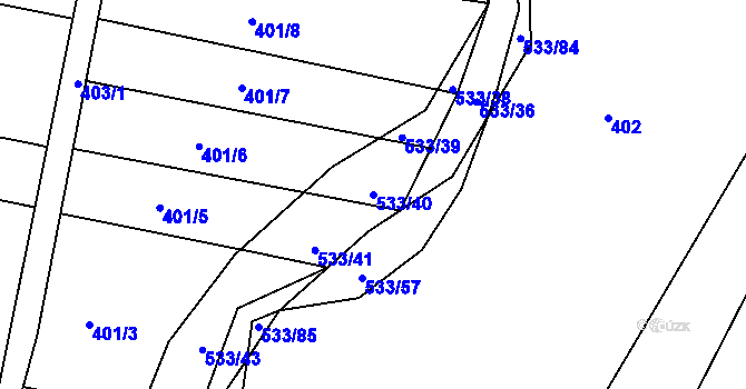 Parcela st. 533/40 v KÚ Velký Třebešov, Katastrální mapa