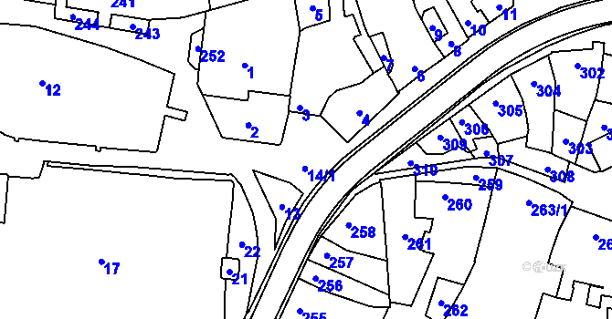 Parcela st. 14 v KÚ Velký Týnec, Katastrální mapa