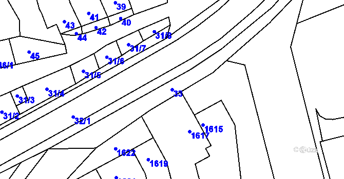 Parcela st. 33 v KÚ Velký Týnec, Katastrální mapa
