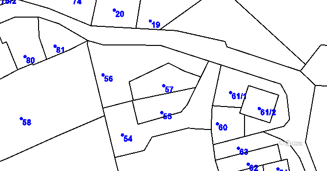 Parcela st. 57 v KÚ Velký Týnec, Katastrální mapa