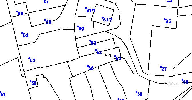 Parcela st. 62 v KÚ Velký Týnec, Katastrální mapa