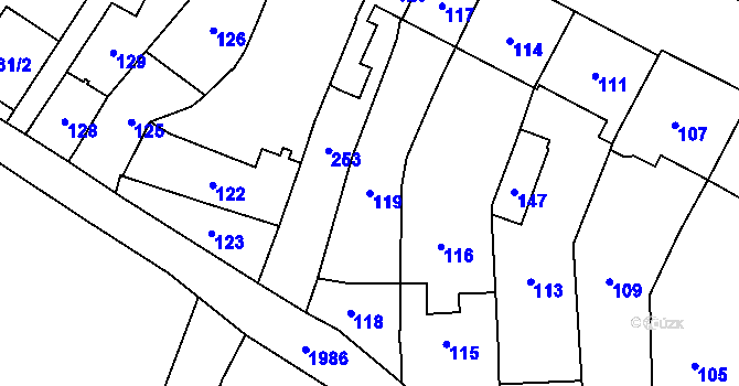 Parcela st. 119 v KÚ Velký Týnec, Katastrální mapa
