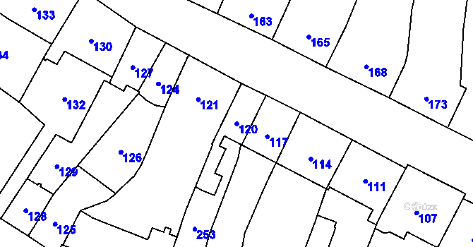 Parcela st. 120 v KÚ Velký Týnec, Katastrální mapa