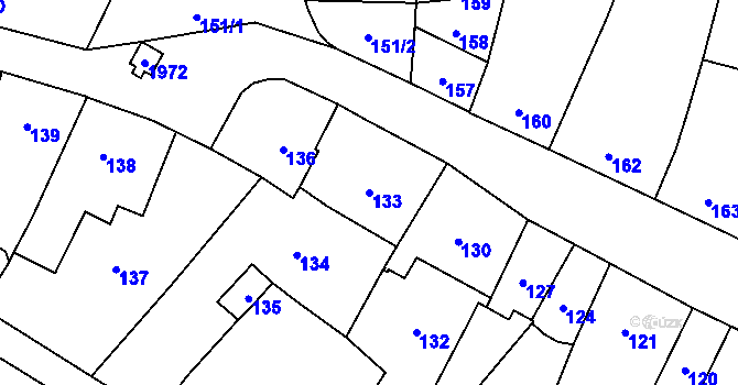 Parcela st. 133 v KÚ Velký Týnec, Katastrální mapa