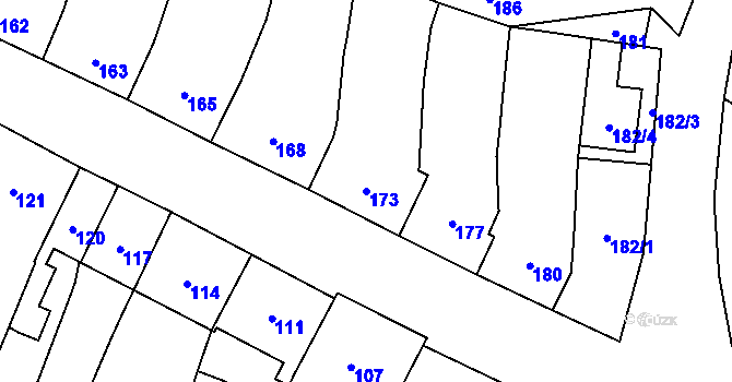 Parcela st. 173 v KÚ Velký Týnec, Katastrální mapa