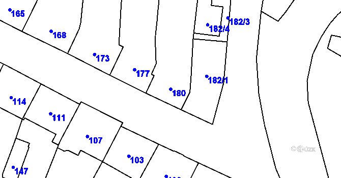 Parcela st. 180 v KÚ Velký Týnec, Katastrální mapa