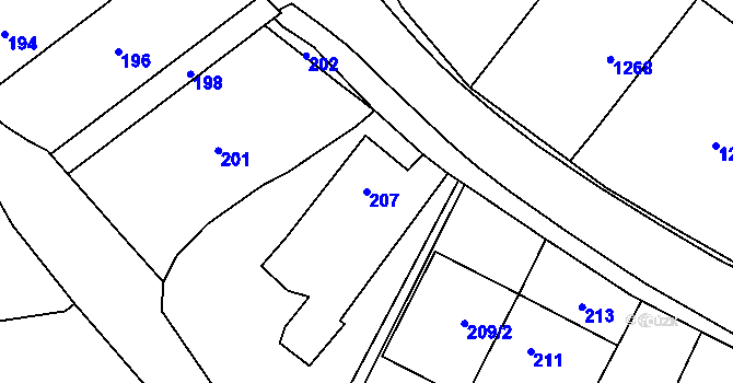 Parcela st. 207 v KÚ Velký Týnec, Katastrální mapa