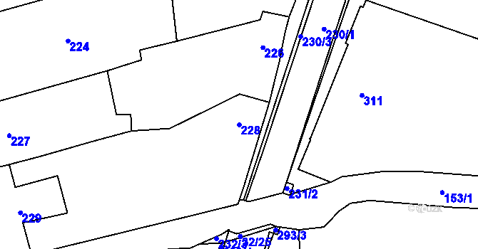 Parcela st. 228 v KÚ Velký Týnec, Katastrální mapa
