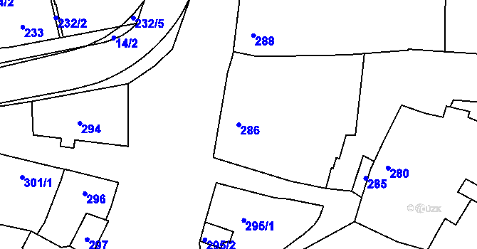 Parcela st. 286 v KÚ Velký Týnec, Katastrální mapa