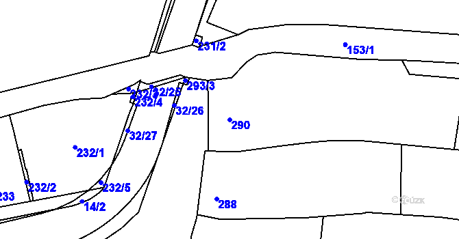 Parcela st. 290 v KÚ Velký Týnec, Katastrální mapa