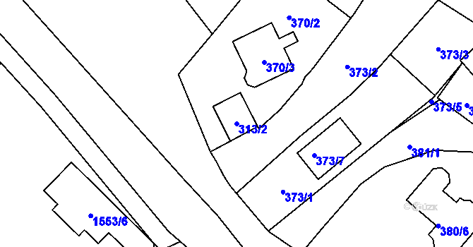 Parcela st. 313/2 v KÚ Velký Týnec, Katastrální mapa