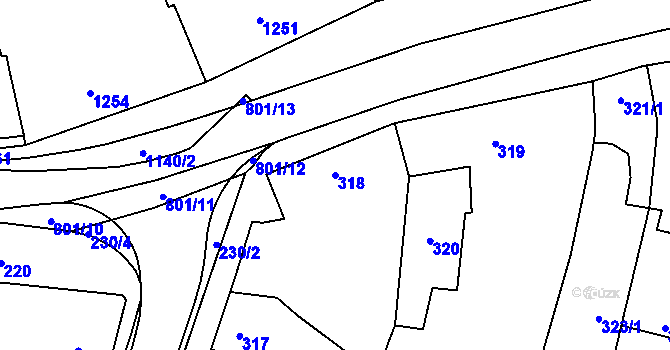 Parcela st. 318 v KÚ Velký Týnec, Katastrální mapa