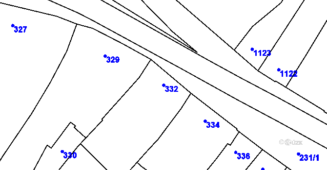 Parcela st. 332 v KÚ Velký Týnec, Katastrální mapa