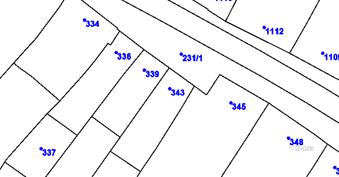 Parcela st. 343 v KÚ Velký Týnec, Katastrální mapa