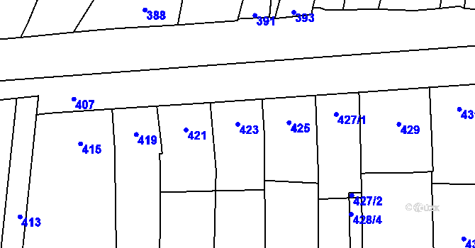Parcela st. 423 v KÚ Velký Týnec, Katastrální mapa