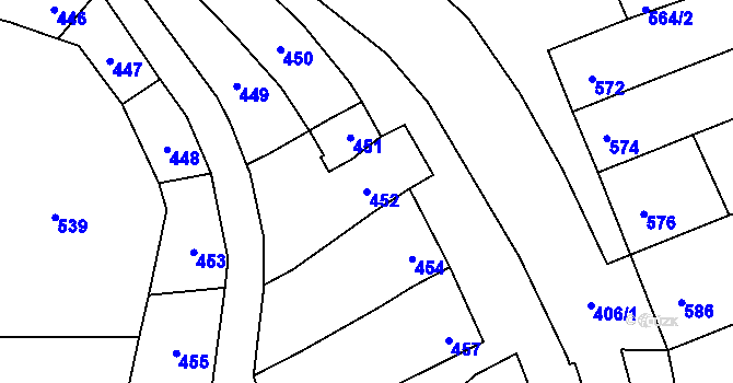 Parcela st. 452 v KÚ Velký Týnec, Katastrální mapa