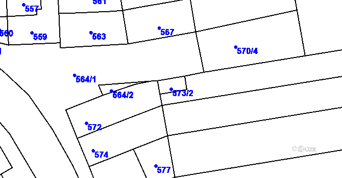 Parcela st. 573/2 v KÚ Velký Týnec, Katastrální mapa