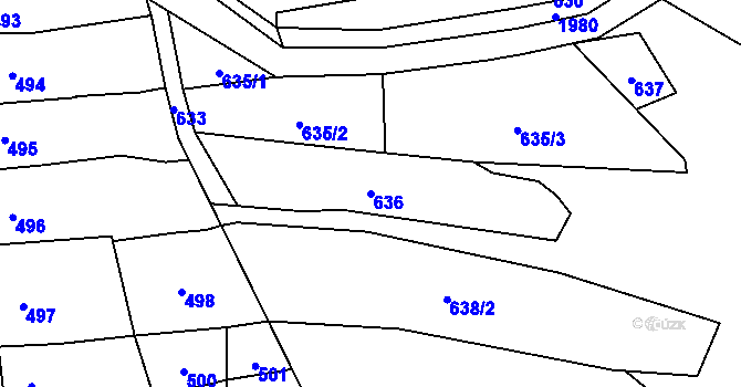 Parcela st. 636 v KÚ Velký Týnec, Katastrální mapa