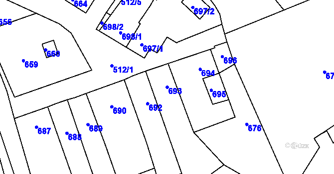 Parcela st. 693 v KÚ Velký Týnec, Katastrální mapa