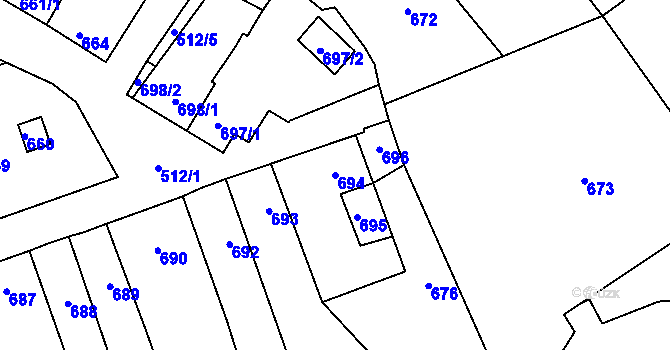 Parcela st. 694 v KÚ Velký Týnec, Katastrální mapa